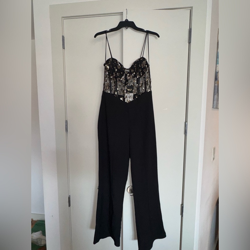 ZARA Sequin Lace Jumpsuit – Black – Size M – NWT